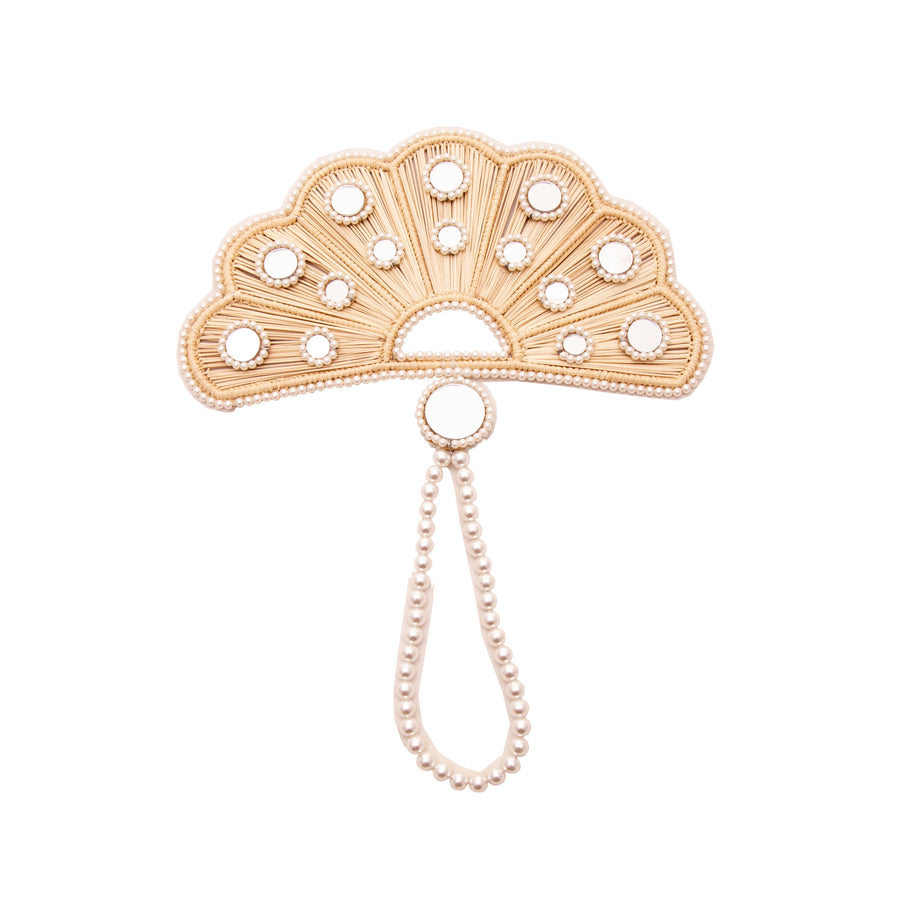Cloud Shaped Iraca Mirror and Pearl Fan