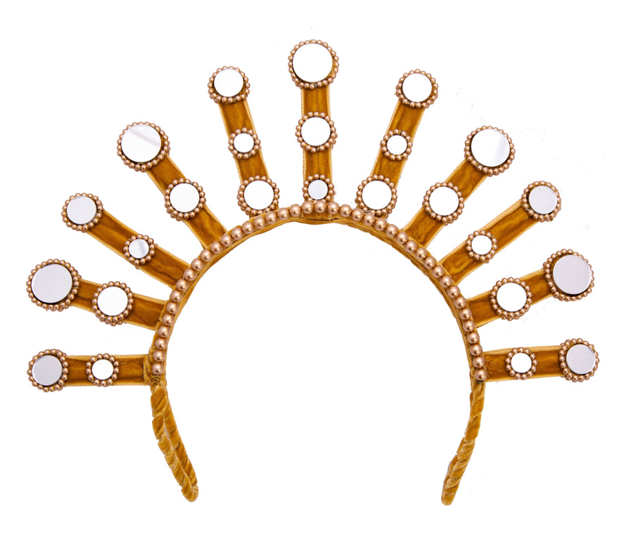 Sunburst Mirror Beaded Gold Velvet Headpiece