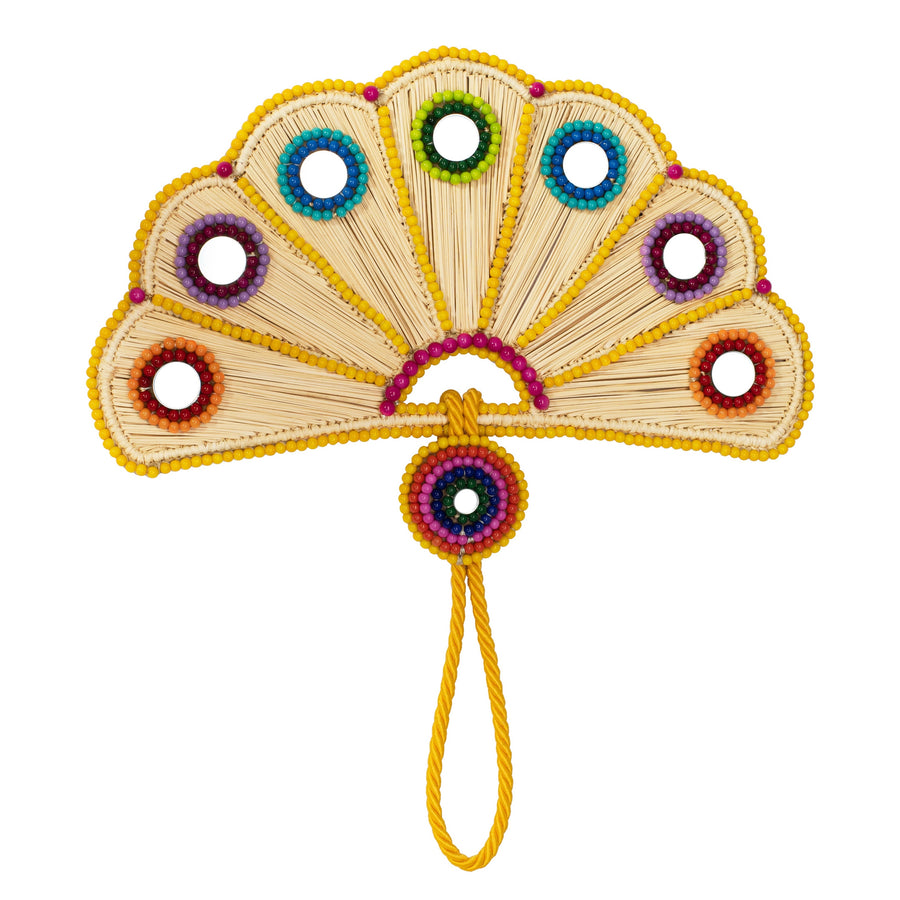 Cloud Shaped Iraca Mirror and Multicolor Beads Fan